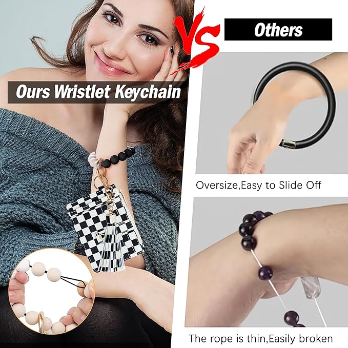 KNGITRYI Wallet Keychain Wristlet for Women,Slim RFID Credit Card Holder Purse Tassel Keychain Bangle Key Ring for Men Women