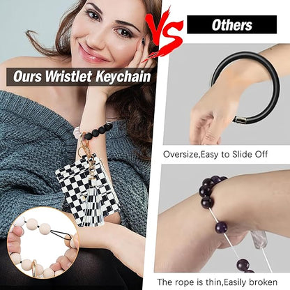 KNGITRYI Wallet Keychain Wristlet for Women,Slim RFID Credit Card Holder Purse Tassel Keychain Bangle Key Ring for Men Women