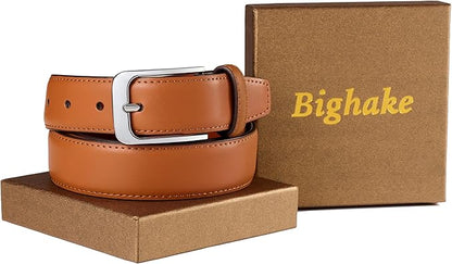 Bighake Men's Genuine Leather Dress Belt, Handmade Leather Jeans Belt for Men Work Business and Casual