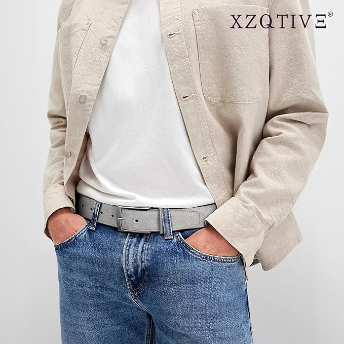 XZQTIVE Mens Suede Belt - 1 3/8" Genuine Leather Dress Belt for Jeans Dress Handmade Classic Every Day Belt