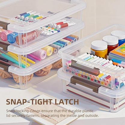 Citylife 6 PCS Clear Plastic Container Clip Box with Latching Lids, Stackable Document Paper Protectors Organizer Container for Office, Home, and School Supplies