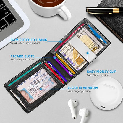 BULLIANT Men Wallet Airtag&Standard Use,Slim Front Pocket Wallet Money Clip for Gifg Men RFID Blocking 11Cards