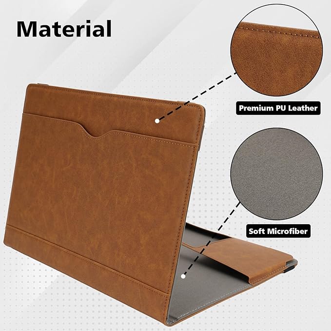 TYTX Compatible with MacBook Air 13 Inch Leather Case, for Model A2337 M1 A2179 A1932 2018-2021 Retina Display Touch ID, PU Leather Laptop Case with Pocket for Papers and Pen Holder, Brown