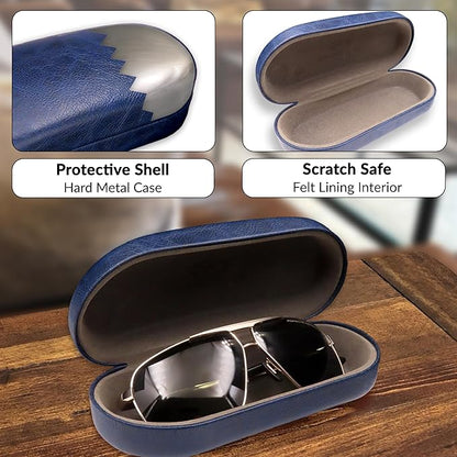 MyEyeglassCase - Large Sunglasses Case - Hard Glasses Case Holder w/Pouch & Cloth - Eyeglass Case Aviator Frames Men & Women