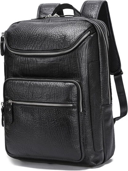 LANNSYNE Full Grain Leather Backpack For Men, 15.6" Leather Laptop Backpack Hiking Travel Bag Camping Rucksack