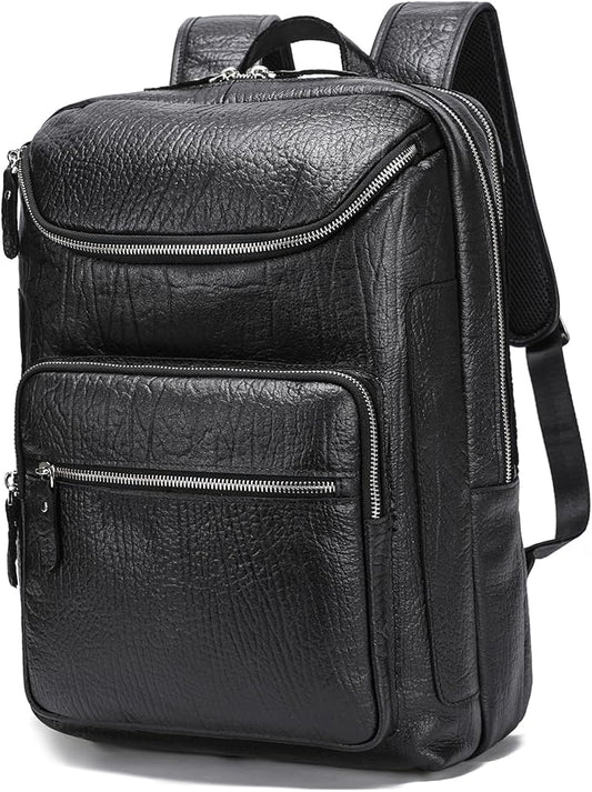 LANNSYNE Full Grain Leather Backpack For Men, 15.6" Leather Laptop Backpack Hiking Travel Bag Camping Rucksack