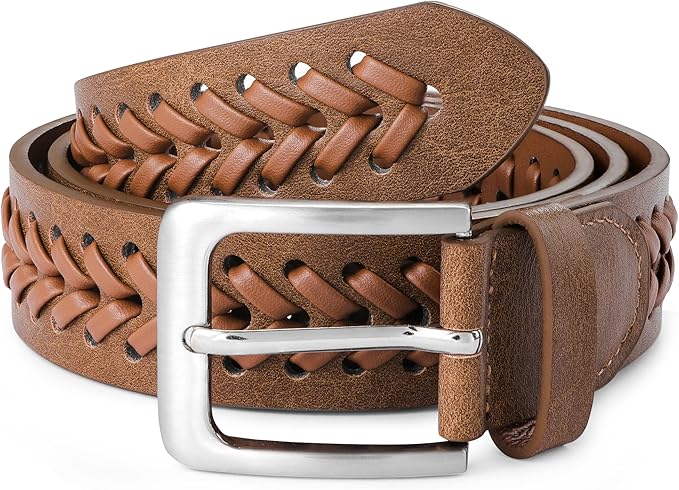 MILORDE Leather Braided Belts for Men, Handmade, Causal Woven Leather Jeans daily wear