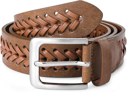 MILORDE Leather Braided Belts for Men, Handmade, Causal Woven Leather Jeans daily wear