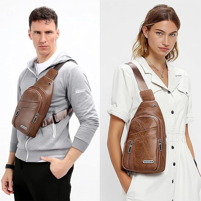 Sling Bag Set, PU Leather Sling Bag, Multi-Zipper Design for Travel, Outdoors, Valentine’s Day Gifts