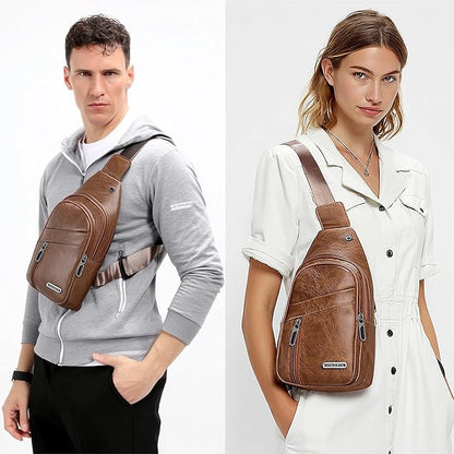 Sling Bag Set, PU Leather Sling Bag, Multi-Zipper Design for Travel, Outdoors, Valentine’s Day Gifts