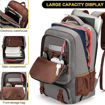 Tzowla Canvas Laptop Backpack, Bag for Men Women,Travel Work Rucksack Fits 15.6 Inch Laptop, Large Capacity Bookbag(Khaki- Grey)