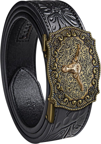 Dubulle Designer Mens Belts, Sliding Automatic Buckle Ratchet Dress Belt TOP Genuine Leather Strap Gifts