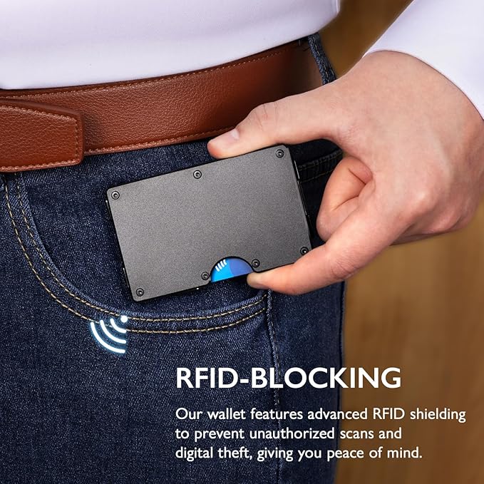 RUNBOX Slim Wallet for Men - RFID Blocking Metal Card Holder with Money Clip,Minimalist Thin Front Pocket Wallet, Holds 15 Cards,Gifts for Men,Men's Accessories