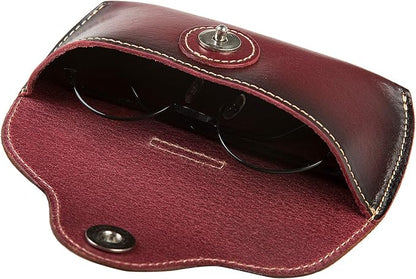 ZLYC Unisex Semi Hard Genuine Leather Eyeglass Case With Belt Loop for Prescription Eyeglasses & Standard Sized Sunglasses