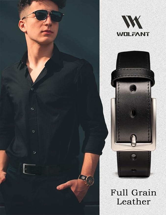 WOLFANT Men's 35mm Dress Casual Belt,100% Italian Full Grain Real Solid Leather