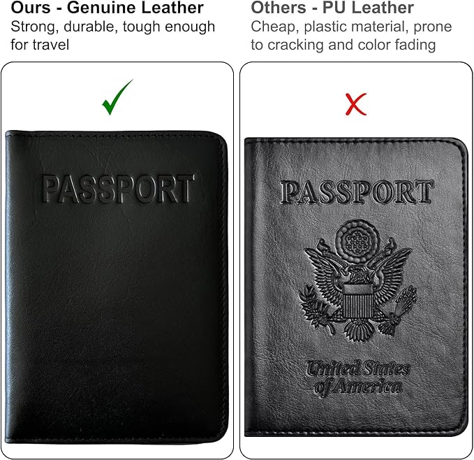 Black Basic Genuine Leather RFID Passport Cover