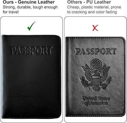 Black Basic Genuine Leather RFID Passport Cover