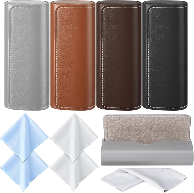 4Pack Glasses Case, Eyeglasses Case Hard Shell, Lightweight Portable Case for Sunglasses Eye Glasses Case with Cleaning Cloth Unisex
