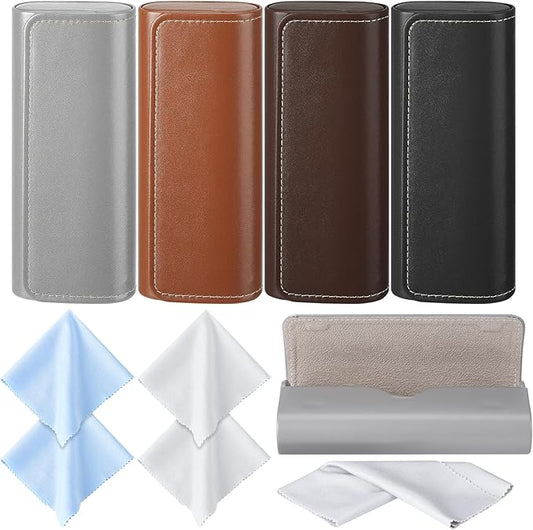 4Pack Glasses Case, Eyeglasses Case Hard Shell, Lightweight Portable Case for Sunglasses Eye Glasses Case with Cleaning Cloth Unisex