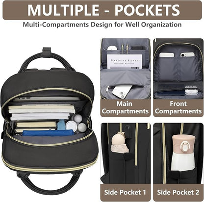 Laptop Backpack for Women Work Bag - 15.6 inch Travel Backpack Purse with USB Charger College Bookbag Waterproof Cute Casual Daypack Fashion Business Computer Backpacks for Teacher Nurse Black