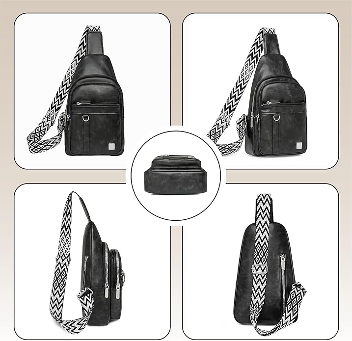 Sling Bag Set, PU Leather Sling Bag, Multi-Zipper Design for Travel, Outdoors, Valentine’s Day Gifts