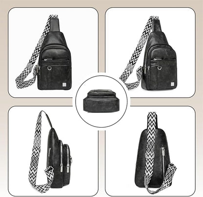 Sling Bag Set, PU Leather Sling Bag, Multi-Zipper Design for Travel, Outdoors, Valentine’s Day Gifts