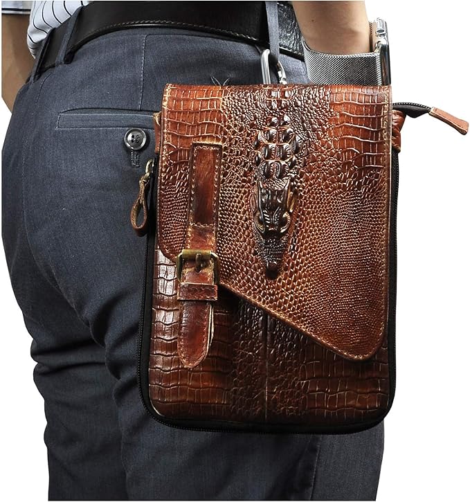 Le'aokuu Mens Genuine Leather Small Messenger Shoulder Satchel Phone Pouch Belt Waist Bag Pack