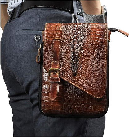 Le'aokuu Mens Genuine Leather Small Messenger Shoulder Satchel Phone Pouch Belt Waist Bag Pack