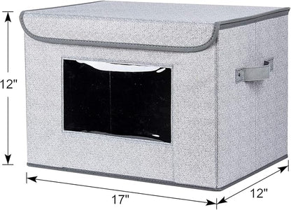 Univivi Fabric Foldable Storage Boxes [4-Pack] Large Collapsible Stackable Storage Bins with Lids, Closet Organizers and Storage Cube Basket for Home, Office, Bedroom (Gray, 17“ x 12” x 12")