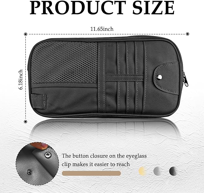 Upgrade Car Visor Organizer,Multipurpose Car Sun Visor Organizer with Sunglasses Holder for Storage Bank Cards,Driver's License,PU Leather Truck Visor Organizer for Most Vehicles (Black)