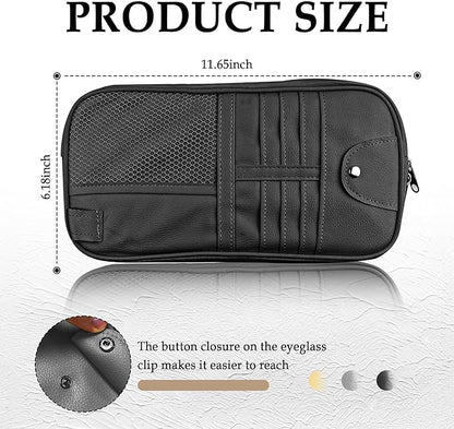 Upgrade Car Visor Organizer,Multipurpose Car Sun Visor Organizer with Sunglasses Holder for Storage Bank Cards,Driver's License,PU Leather Truck Visor Organizer for Most Vehicles (Black)