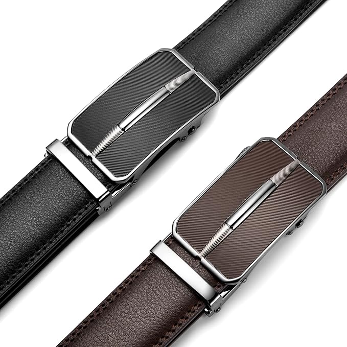 BOSTANTEN Ratchet Leather Belt For Men 2 Pack Dress and Casual with Adjustable Buckle, Trim to Fit