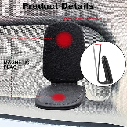 2 Pack Leather Car Visor Sunglass Holder, Magnetic Leather Glasses Eyeglass Hanger Clip for Car, Sunglass Clip Glasses Holder for Car Visor（Black）