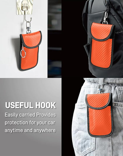 Upgraded Faraday Bag for Key Fob (2 Pack), Premium Faraday Key Fob Protector– Car RFID Signal Blocking, Car Security Protection, Anti-Theft Pouch, Anti-Hacking Case Blocker Orange