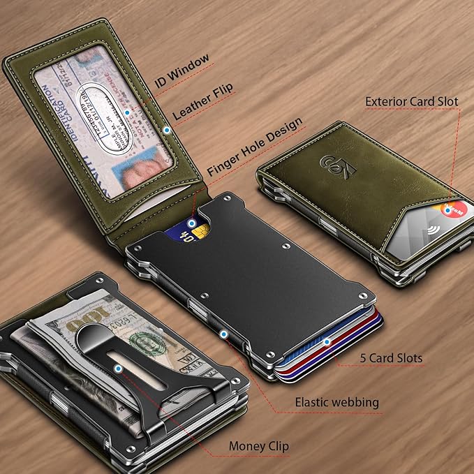 KEMISANT Men Wallet- Slim Wallet Money Clip For Gift Men in Front Pocket 12Cards-Metal Case with Magnetic Flip