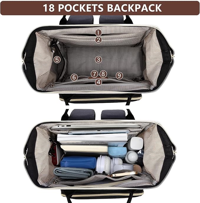 Focdod Laptop Backpack for Womem Work Bags: 18 Inch Anti Theft FashionTravel BackPacks With USB Charging Port Durable Back Pack Purse Bussiness Daypack for Nurse Teacher Beige Black Brown