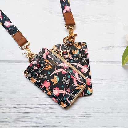 bolimoss Lanyard with Wallet,Zip ID Case with Lanyard,Lanyard Badge Holder,Lanyard Wallet for Women,Fashion Lanyard Wallet, ID Case Wallet with Lanyard（Axolotl）