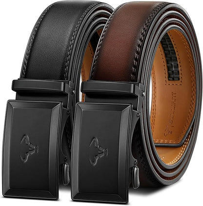 BULLIANT Men Belt 2Pack-Ratchet Leather Belt Adjsutable For Jeans Dress Casual Pant 1 3/8"- Cut For Fit