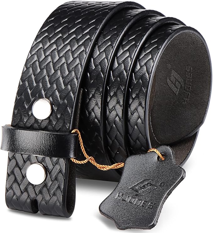 HJones Western Belts for Men without Buckle,Cowboy Belt Buckles for Men,1.5" Wide Genuine Leather Belt No Buckle