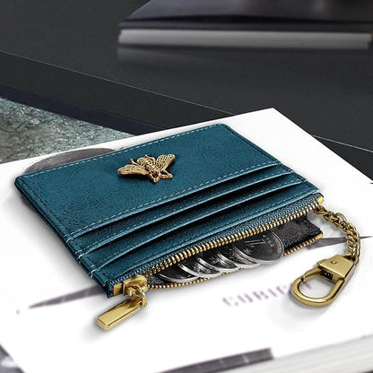 SEAVILIA Card Holder Keychain Wallet for Women with ID Window RFID Coin Purse Bee Gifts Slim Minimalist Small Wallet