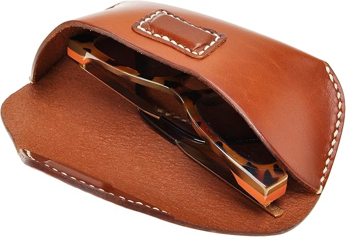 ZLYC Unisex Semi Hard Genuine Leather Eyeglass Case With Belt Loop for Prescription Eyeglasses & Standard Sized Sunglasses