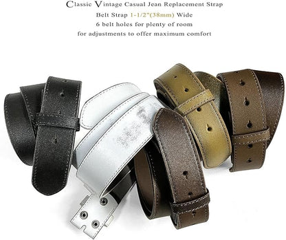 BS57 Classic Vintage Casual Jean Replacement Belt Strap or Belt 1-1/2"(38mm) Wide, Multi-Style Options