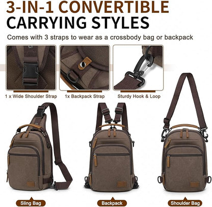 Canvas Sling Bag for Men, Waxed Canvas Crossbody Bag, Retro Vintage Chest Bag Spacious for Outdoor College Work