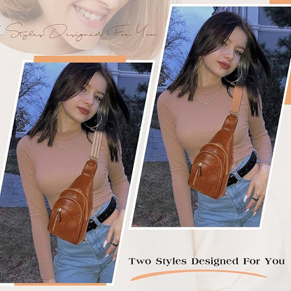 SUOSDEY Sling Bags for Women - Crossbody Leather Sling Backpack Chest Shoulder Bags for Casual Traveling Hiking Cycling