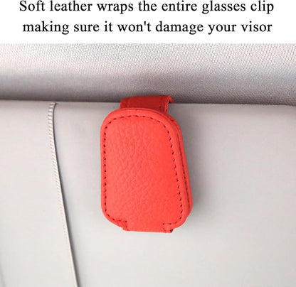 KIWEN 2 Packs Sunglasses Holders for Car Visor, Magnetic Leather Glasses Eyeglass Clip for Car, Ticket Card Clip Sunglasses Mount, Car Visor Accessories Gadgets (2, Red)