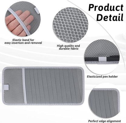 salbsever Cd Car Holder, Large Capacity CD Visor Holders for Car DVD Storage Case with 12 Disc Sleeves 1 Mesh Pocket 1 Pen Holder and Elastic Band Grey