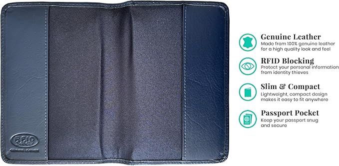 Navy Basic Genuine Leather RFID Passport Cover