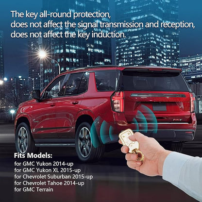 Soft TPU Key Fob Cover Case Shell Protector Key Cover Compatible with Chevy Chevrolet Suburban Tahoe GMC Terrain Yukon Yukon XL Car Key with Bling Keychain for Accessories (White)