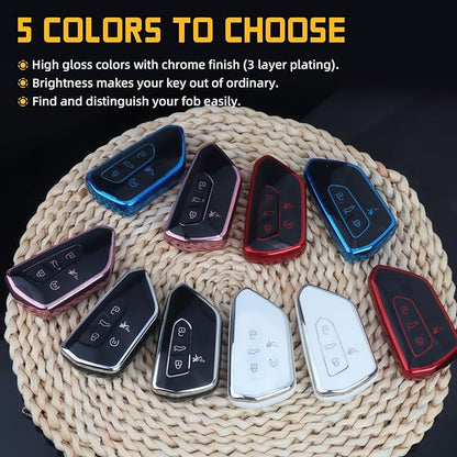 FT FUNTOR Key Fob Cover for Volkswagen,Soft TPU Full Protection Case Compatibale With VW Golf GTI Atlas Skoda Octavia ID3 ID4 MK8 (Black, 4 Buttons)
