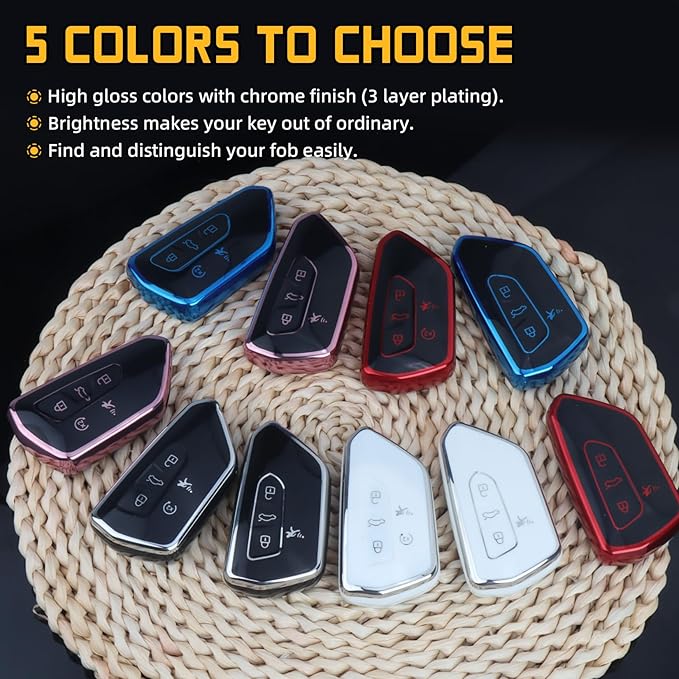 FT FUNTOR Key Fob Cover for Volkswagen,Soft TPU Full Protection Case Compatibale With VW Golf GTI Atlas Skoda Octavia ID3 ID4 MK8 (Blue, 4 Buttons)
